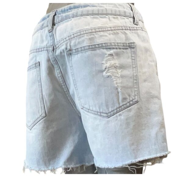 Forever 21 Jean Shorts Women 26 Blue High Rise Distressed Light Rinse Sz26 W30 - Picture 7 of 13